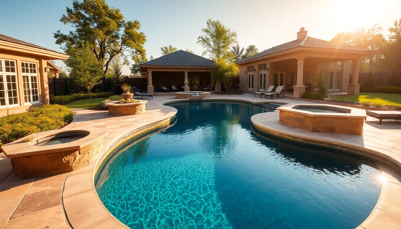 Showcasing Hardscapes & Pools with a beautifully designed pool surrounded by elegant stone features.