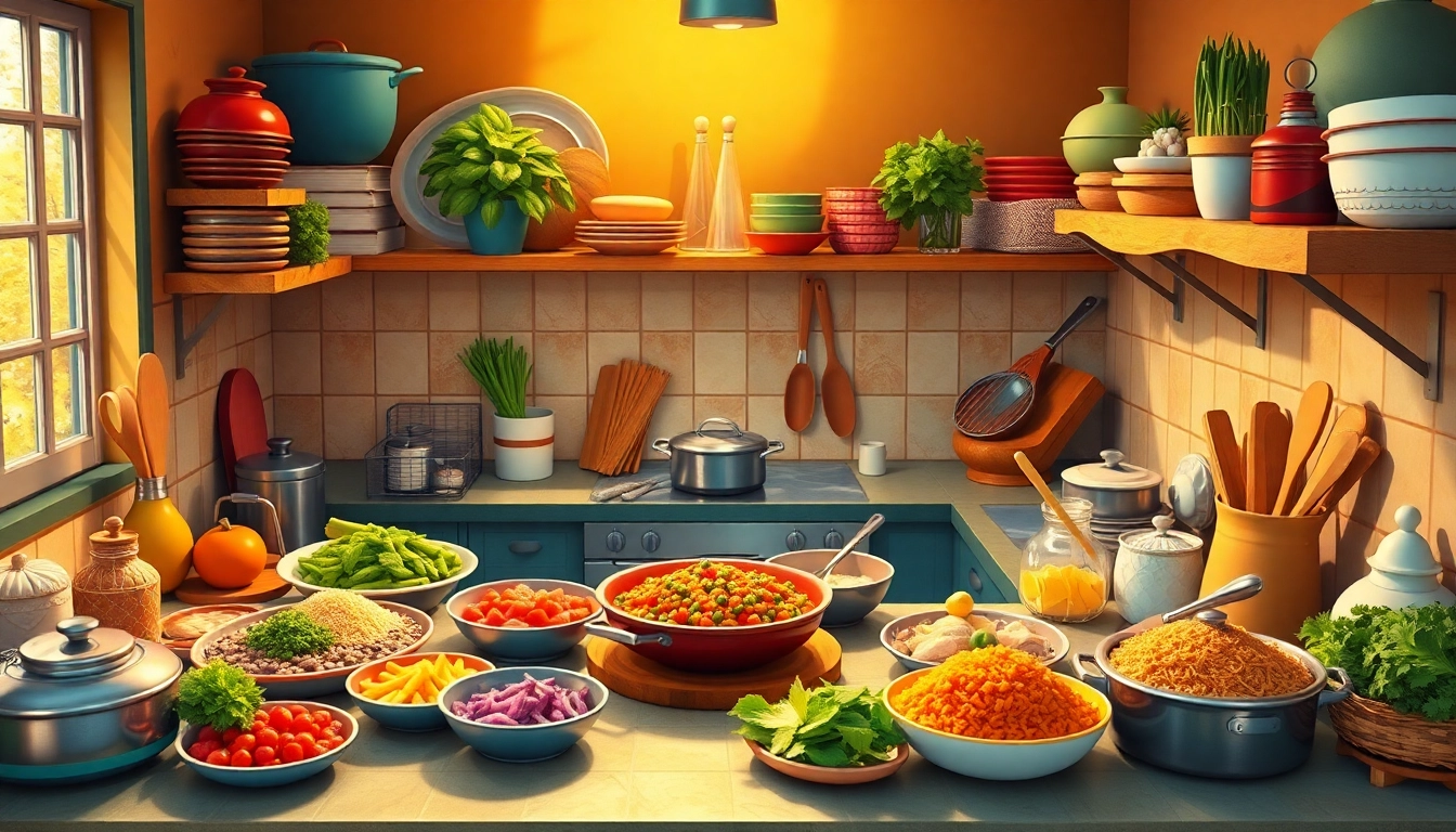 Experience delicious recipes and culinary inspiration at dishfacts.com through a vibrant kitchen scene.