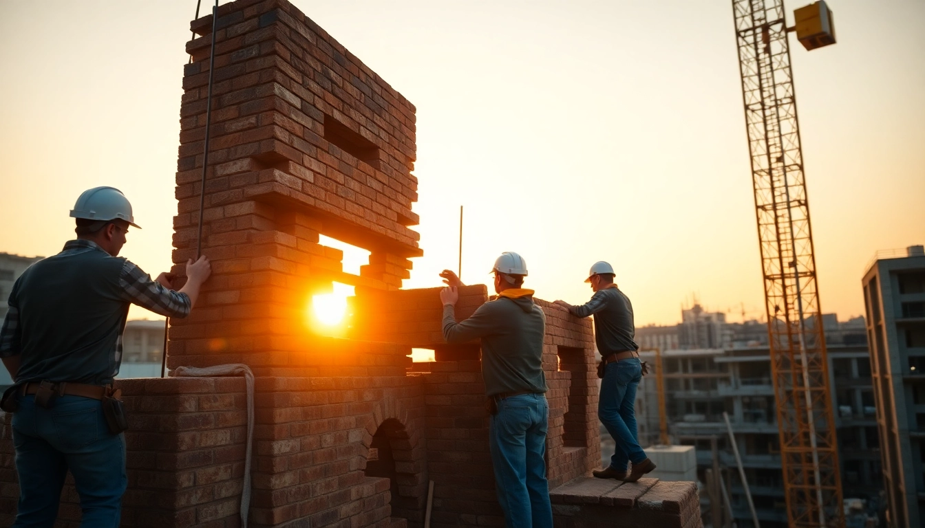 Workers engaged in facade removal of a brick structure, showcasing skilled demolition techniques.