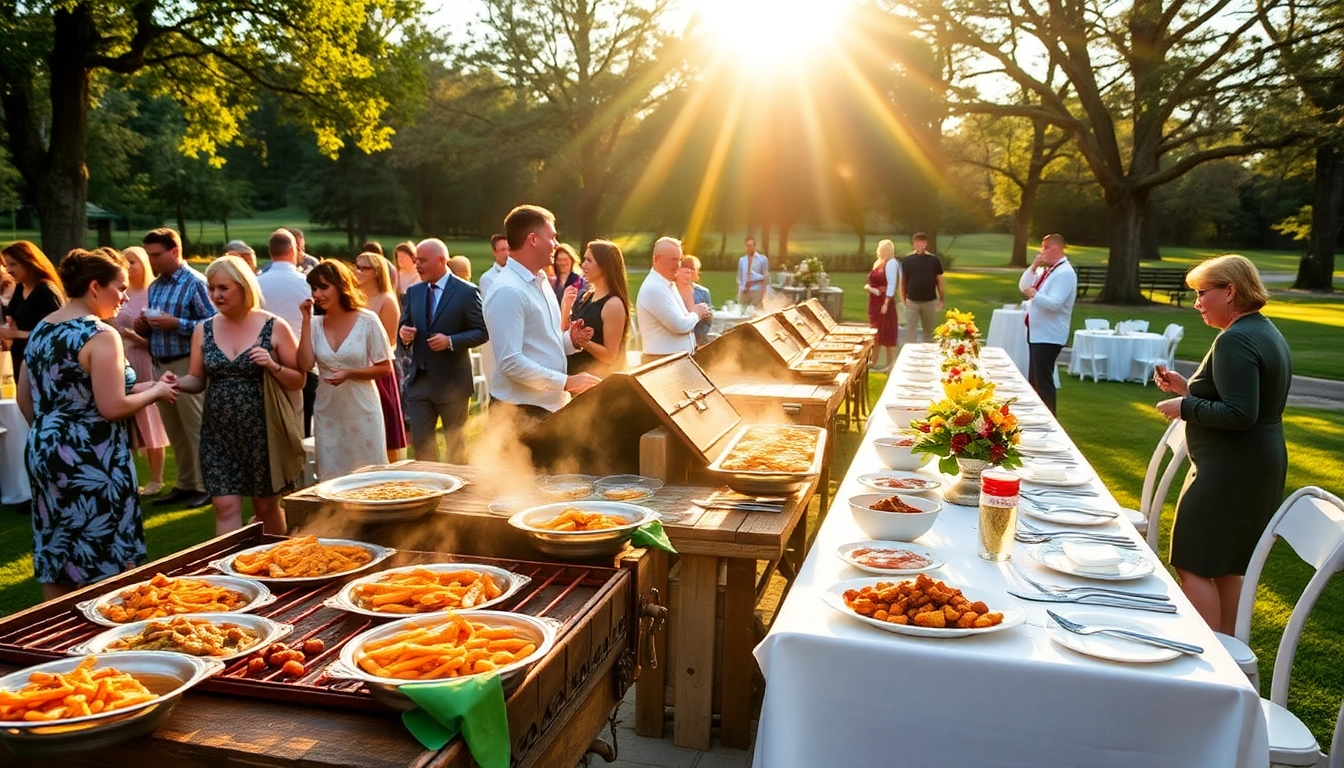 Hochzeit Grill Catering für Berlin featuring a beautiful outdoor setup with barbecue dishes and happy guests